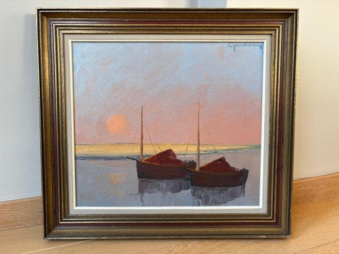 Leo Jordaens (1944-2000) - Vissersboten, Antiek en Kunst, Kunst | Schilderijen | Klassiek