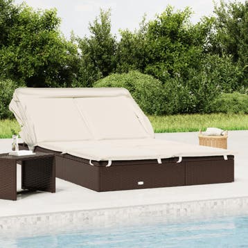 vidaXL Ligbed 2-persoons met dak 213x118x97 cm poly rattan, Verzenden, Nieuw