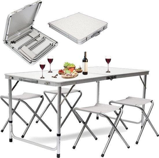 vouwtafel met stoeltjes Camping-Picknicktafel 120x70cm, Tuin en Terras, Picknicktafels, Inklapbaar, Rechthoekig, Nieuw, Aluminium