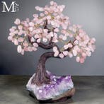 Bonsai-boom met amethisten druse en rozenkwarts-edelstenen -