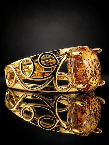 Bague en ambre miel - Pierre cabochon ovale - Bijoux en