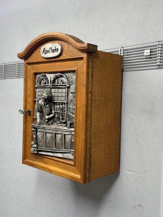 Kast - Hout, Tin - Nostalgische Apotheekkast, Antiek en Kunst, Curiosa en Brocante