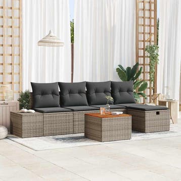 vidaXL Tuinbank Set 6 st Grijs poly rattan, Tuin en Terras, Verzenden, Nieuw