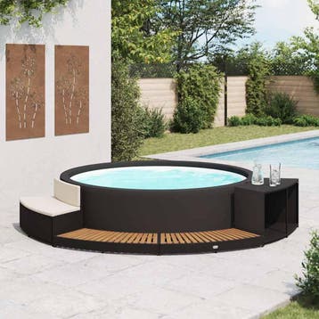 vidaXL Spa-ombouw poly rattan en acaciahout zwart, Verzenden, Nieuw