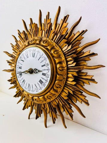 Sunburst wandklok - Mid-century modern Hout - 1960-1970