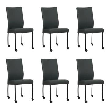 Set van 6 Leren eetkamerstoelen Comfort met wieltjes -, Ophalen of Verzenden, Nieuw, Leer, Eén