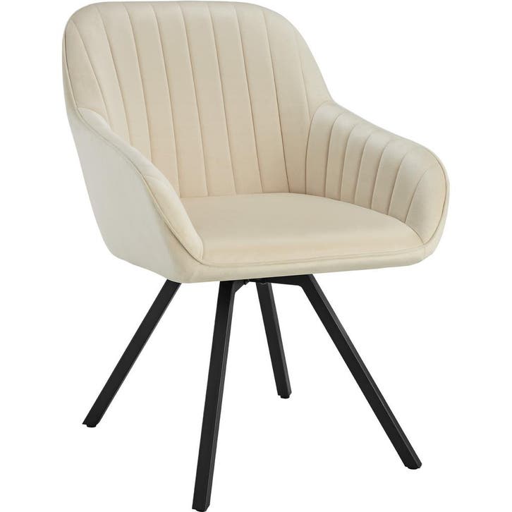tectake Draaibare fluwelen stoel Snug, gestoffeerd - crème,, Huis en Inrichting, Stoelen, Verzenden