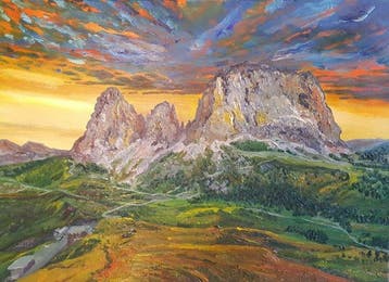 Stanislav Kunchev 1984 - “Passo Sella at sunset” - No