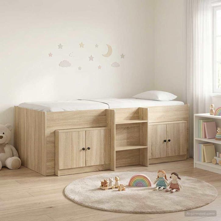 vidaXL Loft Bed Frame met Kast 3 st Sonoma Eiken Bewerkt, Huis en Inrichting, Slaapkamer | Bedden, Nieuw, Verzenden