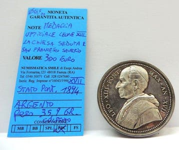 Italië. Papa Leone XIII. Medaglia ufficiale 1894 La chiesa