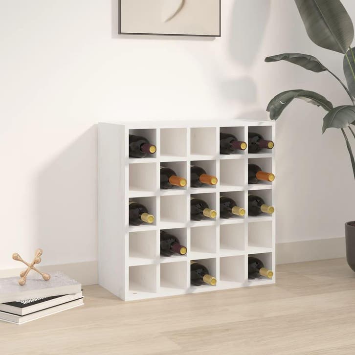 vidaXL Wijnkast Wit 56x25x56 cm Massief grenenhout, Huis en Inrichting, Woonaccessoires | Wijnrekken, Nieuw, Verzenden