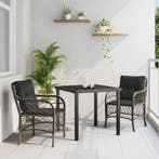 vidaXL Tuin Eettafel Set met kussen 3 pcs Grijs poly rattan, Tuin en Terras, Verzenden, Nieuw