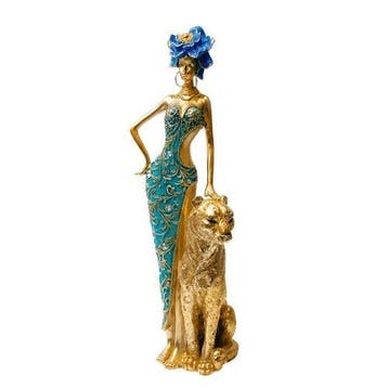 sculptuur, Elegant Lady with Leopard – Premium Resin