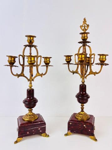 Kandelaber Paar antieke verguld bronzen kandelaars, Napoleon