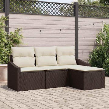 vidaXL Bankstel met kussen met opslag 4 pcs Bruin en Crème, Verzenden