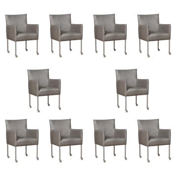 Set van 10 Leren eetkamerstoelen Desire - Granada Steel, Ophalen of Verzenden
