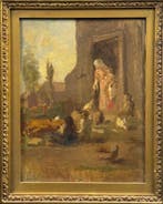 Léon Gaud (1844-1908) - Scène de ferme animée, Antiek en Kunst