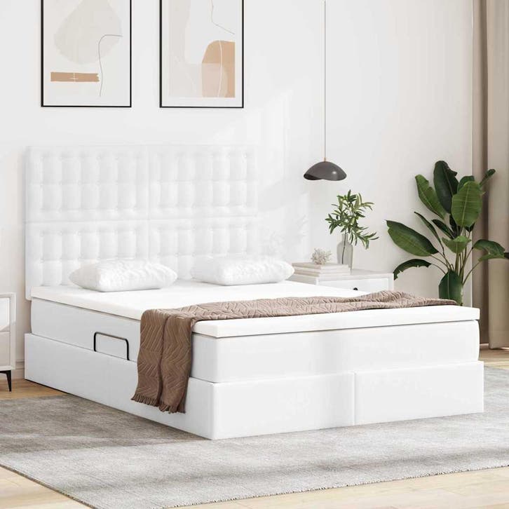 vidaXL Opbergbed met LED met matras Zuiver Wit 140 x 200 cm, Huis en Inrichting, Slaapkamer | Bedden, Nieuw, Verzenden