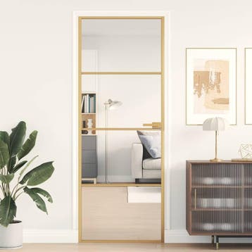 vidaXL Binnendeur smal 76x201,5 cm gehard glas en aluminium, Doe-het-zelf en Bouw, Deuren en Vliegenramen, Verzenden