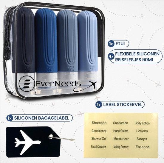 2dekans | EverNeeds Reisflesjes Met Etui - Navulbaar -, Handtassen en Accessoires, Beautycases, Ophalen of Verzenden