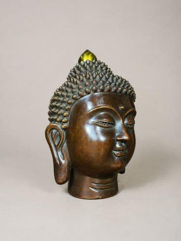 Burmese pure copper gilt Buddha head ornament - Beeld -