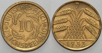 10 Reichspfennig 1933 J Kleinmunten Weimarer Republik Wei..., Verzenden, België
