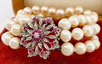 Armband - 18 karaat Witgoud Robijn - Diamant