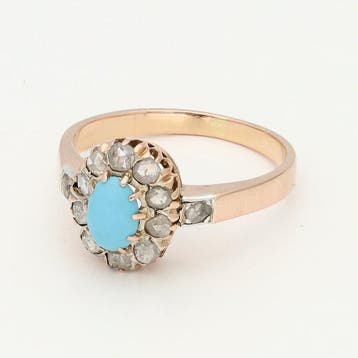 Ring - 18 karaat Roségoud - 0.51ct. tw. Turquoise - Diamant, Nieuw