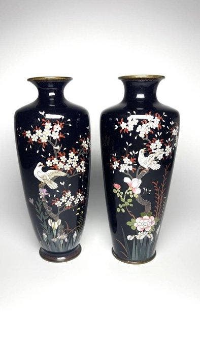 Vase - Émail, Cuivre, Argent - Japon - Période Meiji, Antiquités & Art, Antiquités | Autres Antiquités