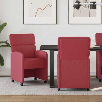 vidaXL Eetkamerstoelen met wielen 2 st Kunstleer Wijnrood, Maison & Meubles, Chaises, Verzenden