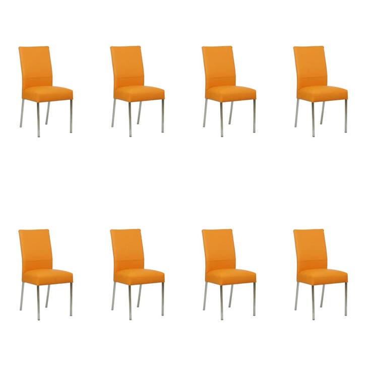 Set van 8 Leren eetkamerstoelen Real - Toledo Mandarin, Maison & Meubles, Chaises, Enlèvement ou Envoi