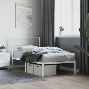 vidaXL Bedframe met hoofdbord metaal wit 90x200 cm, Verzenden
