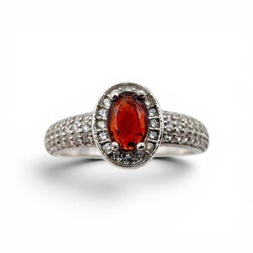 Zonder minimumprijs - Ring Zilver - Garnet (Gecertificeerd), Nieuw