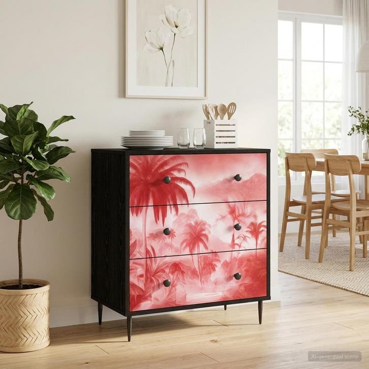 vidaXL Ladekast AACHEN Roze palmboom print 66 x 36,5 x 76 cm, Maison & Meubles, Armoires | Autre, Envoi