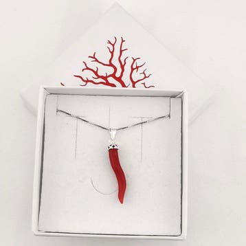Corail - Argent - Collier avec pendentif - gravé à la main