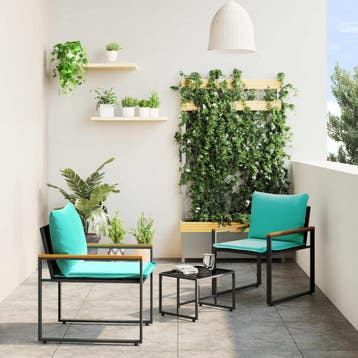 vidaXL Meubelsets 3 st Zwart en Turkoois Rattan, Verzenden, Nieuw