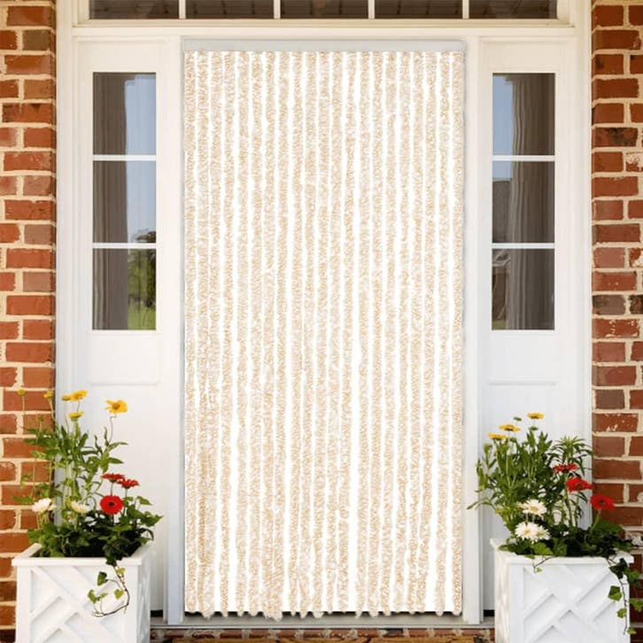 vidaXL Vliegengordijn 90x200 cm chenille beige en wit, Doe-het-zelf en Bouw, Deuren en Vliegenramen, Nieuw, Verzenden