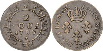2 Sous 1789, Frankreich-cayenne, franzoesische Kolonie Lu..., Verzenden, België
