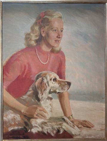 Franz Lenhart (1898-1992) - Ritratto di donna con cane