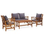 vidaXL 4-delige Loungeset met kussens massief acaciahout, Verzenden, Nieuw, Loungeset