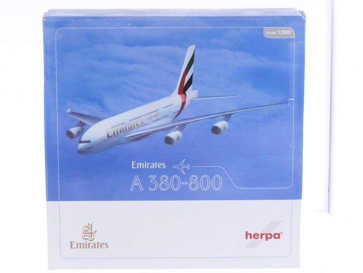 Schaal 1:500 Herpa 514521 Emirates Airbus A380-800 Reg. A..., Hobby en Vrije tijd, Modelbouw | Vliegtuigen en Helikopters, Zo goed als nieuw
