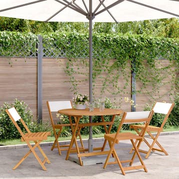 vidaXL 5-delige Tuinset massief hout en stof crèmewit, Verzenden, Tuinset