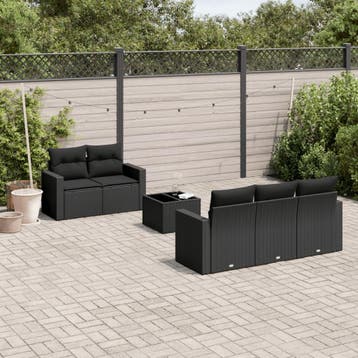 vidaXL 6-delige Loungeset met kussens poly rattan zwart, Verzenden, Nieuw