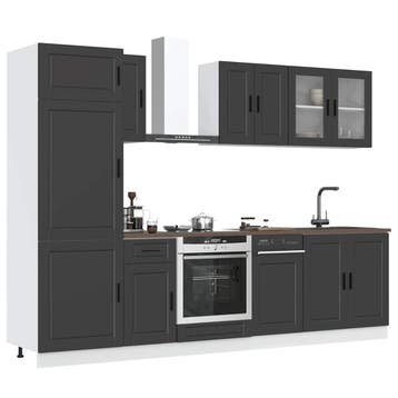 vidaXL 8-delige Keukenkastenset Porto bewerkt hout zwart, Verzenden