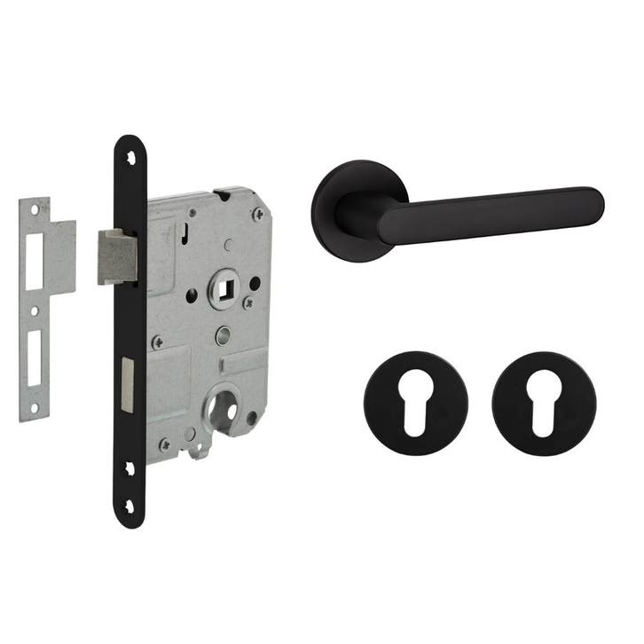 Deurbeslag set met cilinderrozet en deurklink Tondo zwart..., Bricolage & Construction, Serrurerie de bâtiment & Dispositif de fermeture