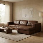 Leren hoekbank Flow - 2 zits arm links + longchair rechts -, Huis en Inrichting, Nieuw, Ophalen of Verzenden, Modern, 200 tot 250 cm