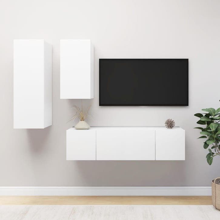 vidaXL 4-delige Tv-meubelset spaanplaat wit, Huis en Inrichting, Kasten |Televisiemeubels, Nieuw, Verzenden