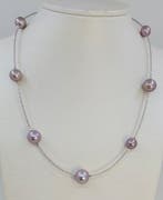 Halsketting Platina, 9,2 × 12,2 mm ronde paarse, Nieuw