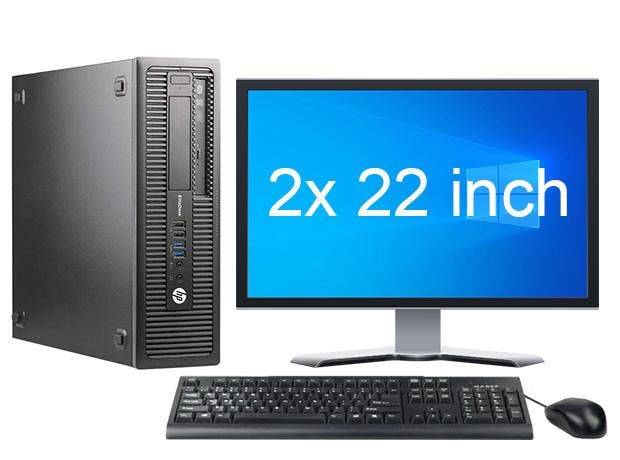 HP EliteDesk 800 G1 SFF i5 4e Gen + 2x 22” Monitor + 2 jaar, Computers en Software, Desktop Pc's, Ophalen of Verzenden