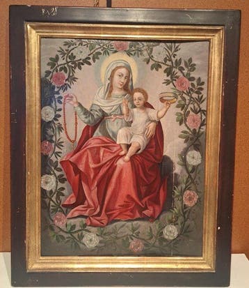 École autrichienne (XVIII) - Oreola de flores con Virgen con